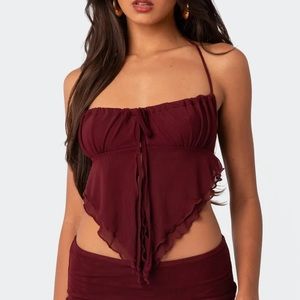 Ariyah Open Tie Back Ruffle Mesh Top